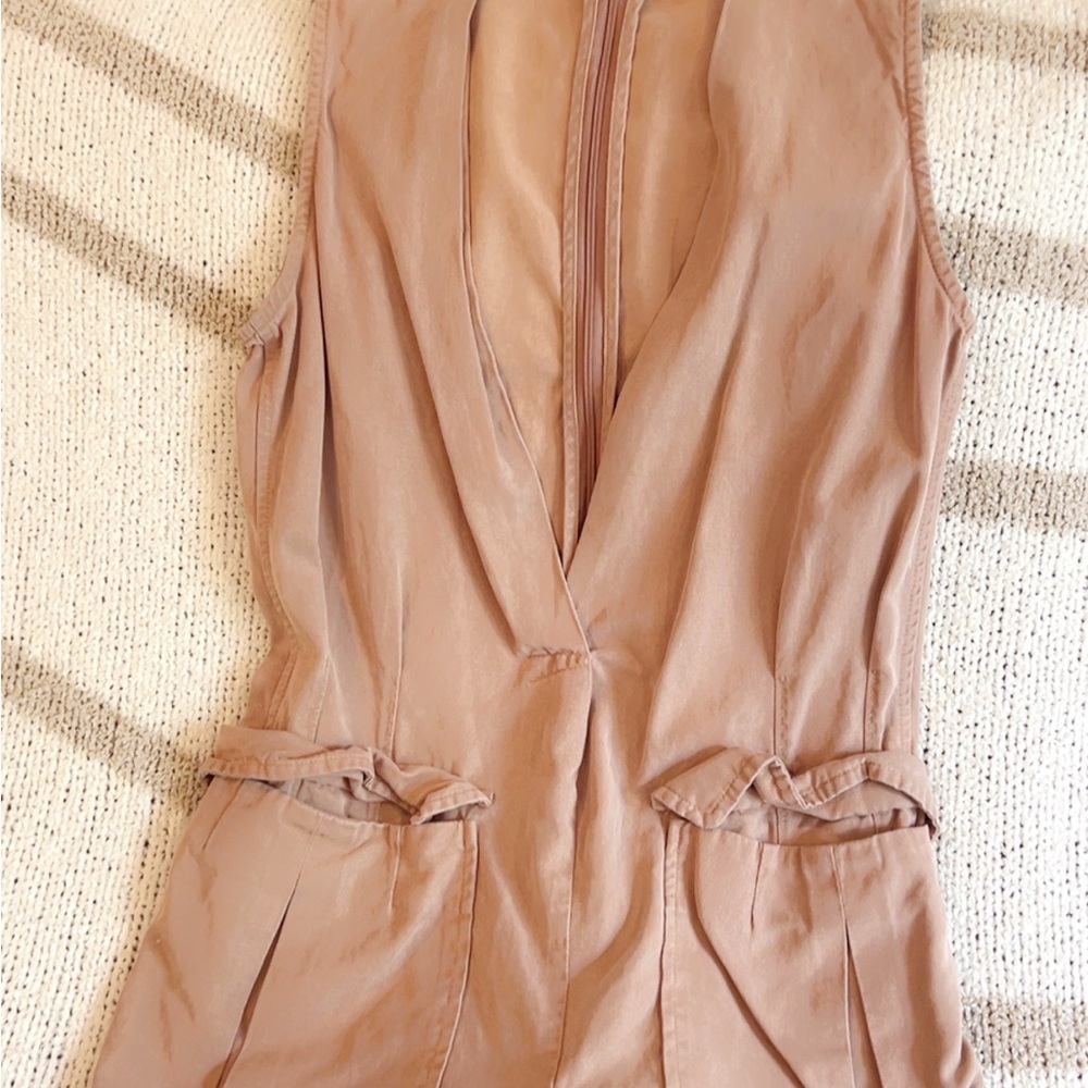 Tan Sleeveless V-Neck Blouse